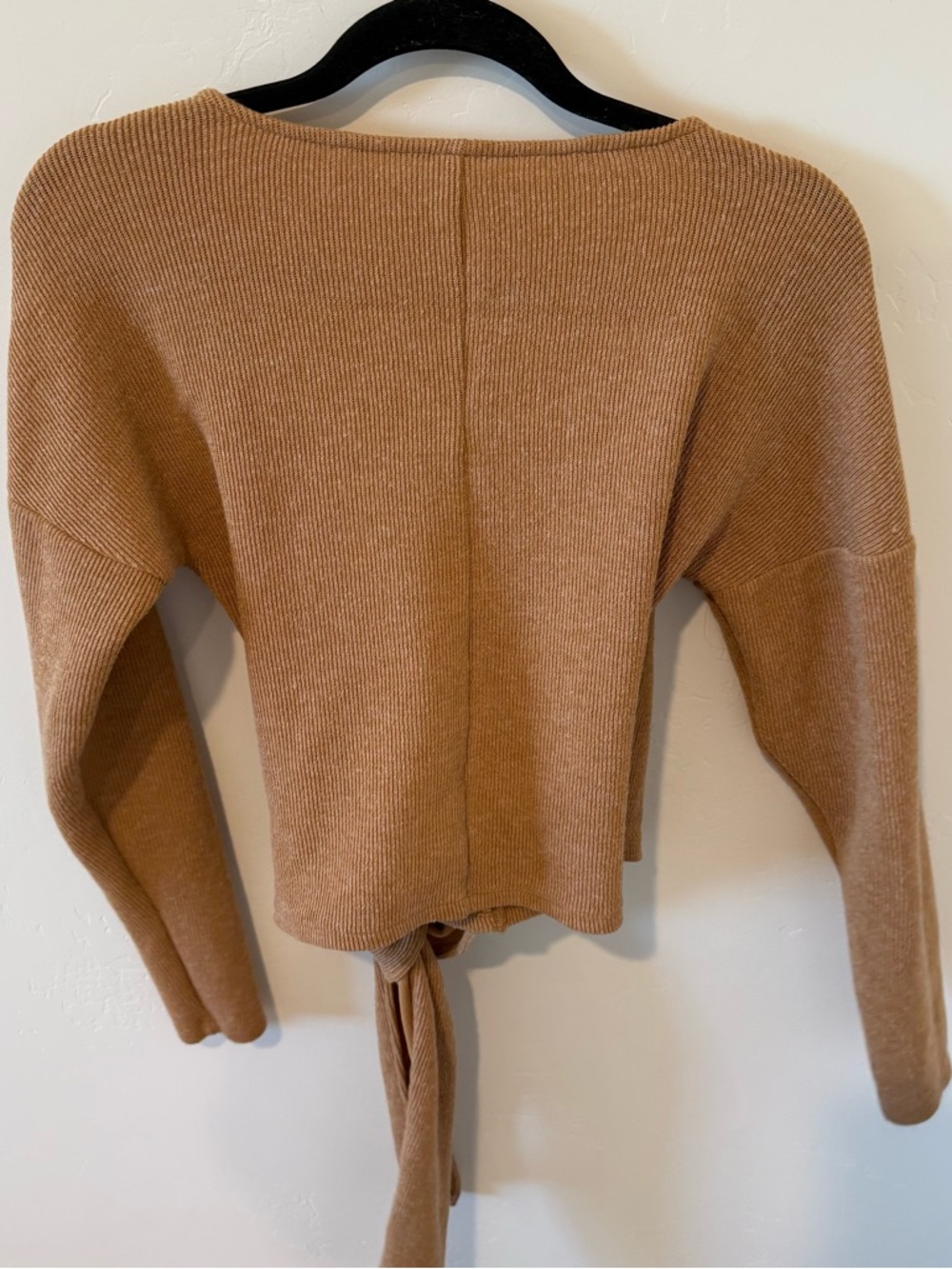 Anthropologie Wrap Front Knit Tie Waist Sweater Camel Womens Small Cozy ribbed - Picture 9 of 10